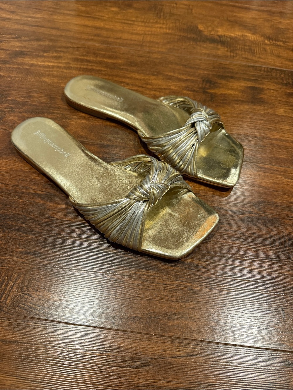 Jeffery Campbell Metallic Gold Knot-Detail Women's Slide Sandals size 7